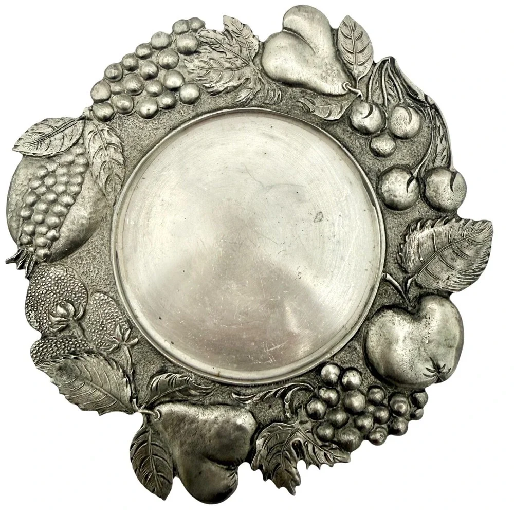 Vintage Italian Pewter Williams Sonoma Fruit Wine Bottle Coaster Grande Cuisine